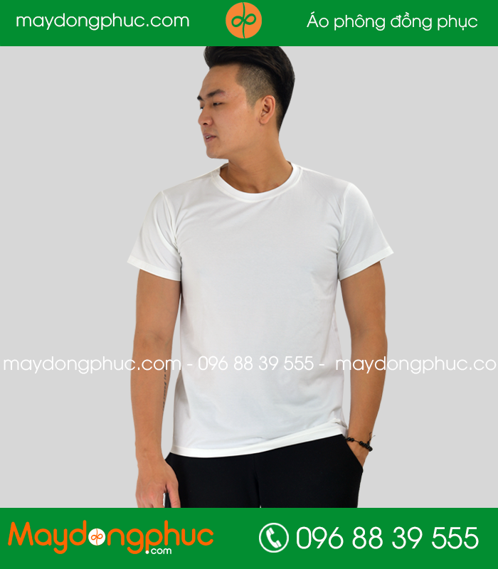 Áo phông cổ tròn đồng phục màu trắng